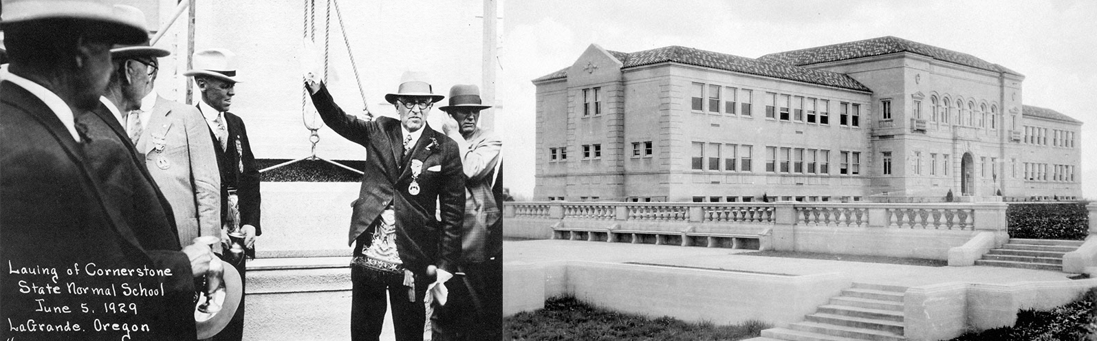 Workers lay a Cornerstone at Inlow Hall in June 1929