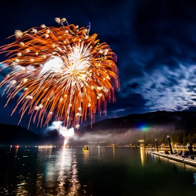 Fireworks over Wallowa Lake in Joseph Oregon.