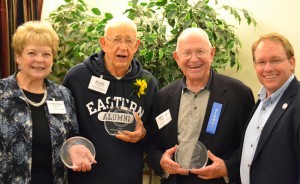 Nellie Bogue-Hibbert, Fred Hill & Jim Lundy with President Davies