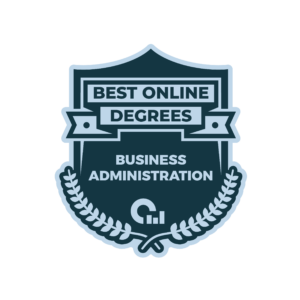 Graphic of EOU Trophy Badge Best Online Degrees Business Administration