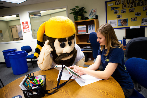 Monty in Loso Hall with advising, tutoring, writing center and other student services