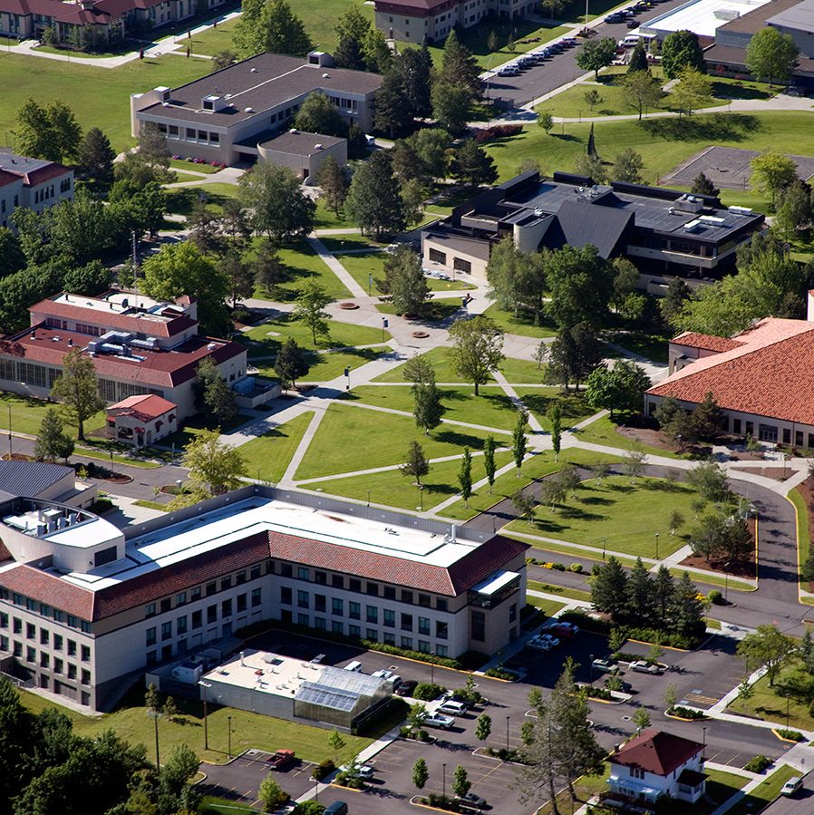 Tilt-shifted overhead shot of the main EOU campus in La Grande, Oregon