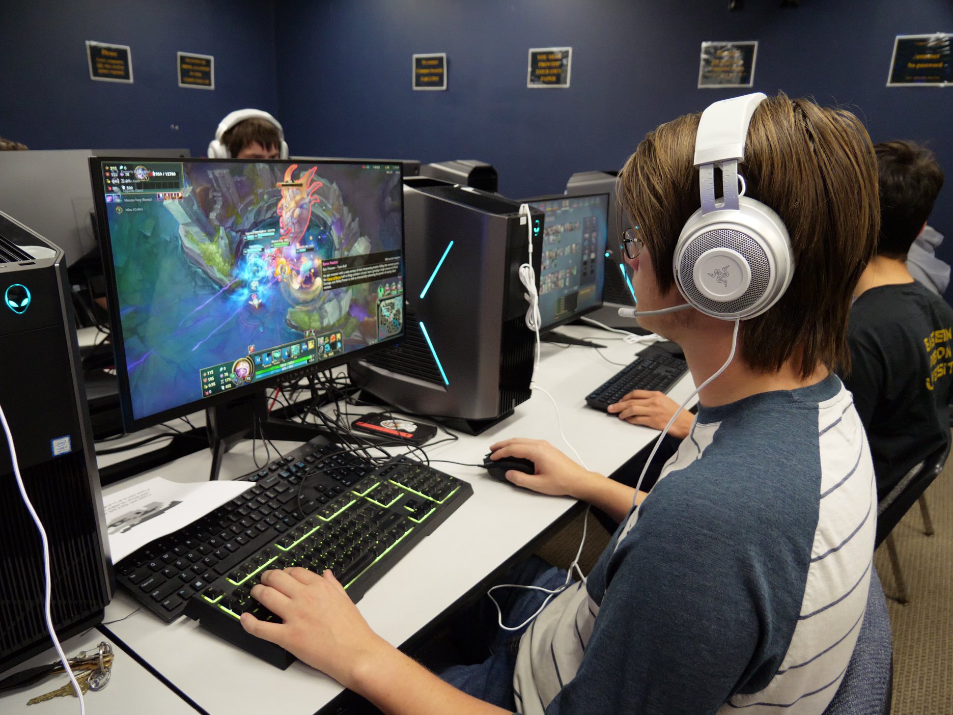 EOU Esports Player practicing in the Team Room