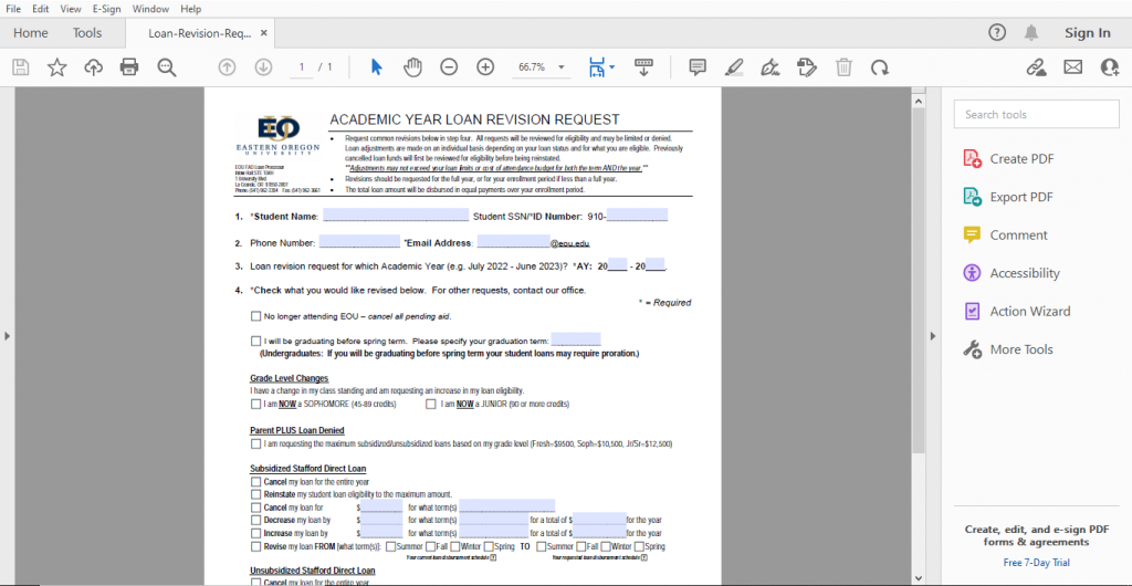 Sample PDF form open in Adobe Acrobat.