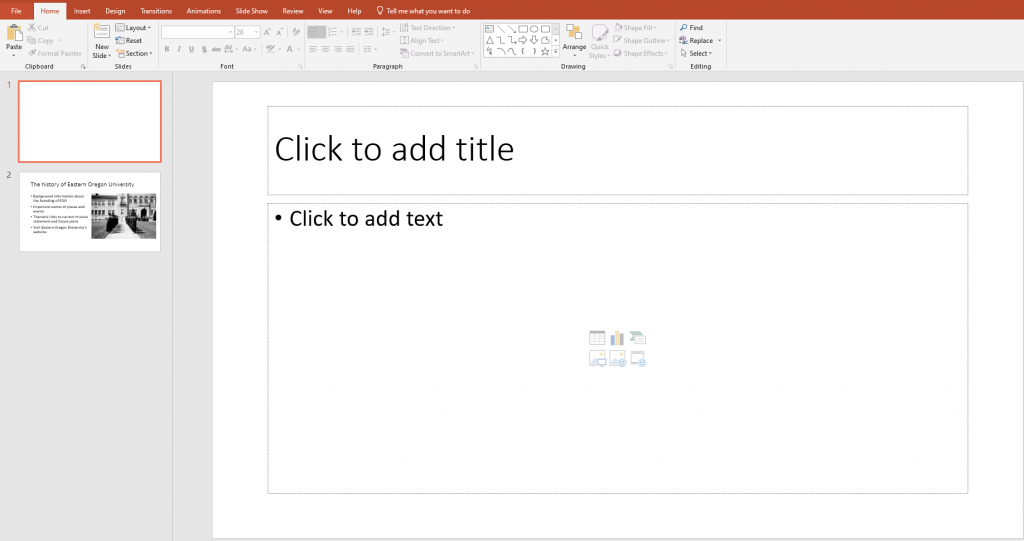 A template PowerPoint presentation with an unfilled title section.