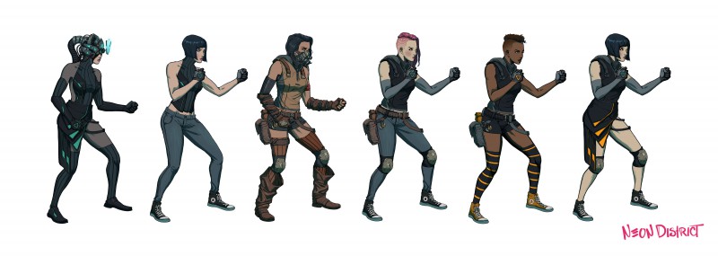 Concept art for Neon District characters