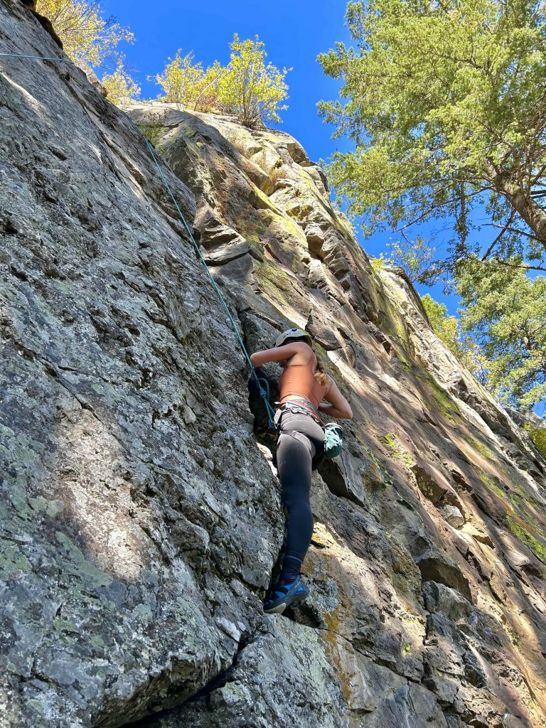 EOU student rock climbing at Spring Mountain. 