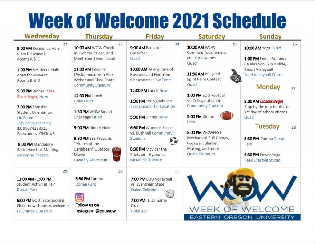 Week of Welcome 2021 Schedule