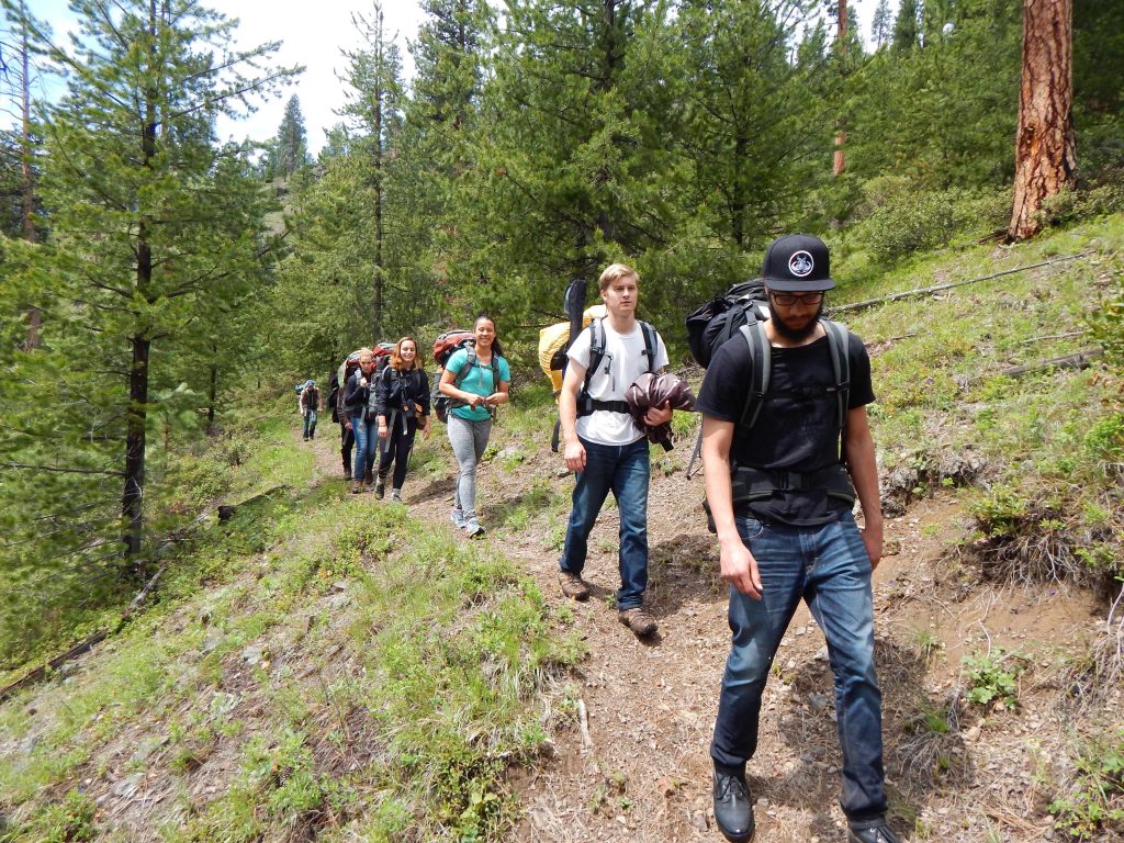 EOU students in the OUT 180 Intro to Backpacking course backpacking in the North Fork of the John Day Wilderness. 