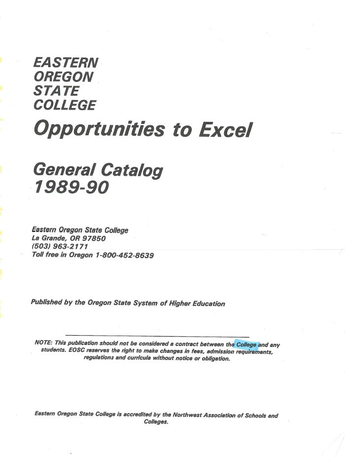 Eastern Oregon University 1989-1990 Academic Catalog