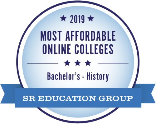 Graphic of EOU Award 2019 Most affordable online colleges, Bachelors in History
