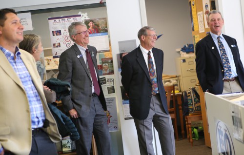 Trustees George Mendoza, Bill Johnson, Jer Pratton and Brad Stephens tour the Center for Student Involvement at EOU.