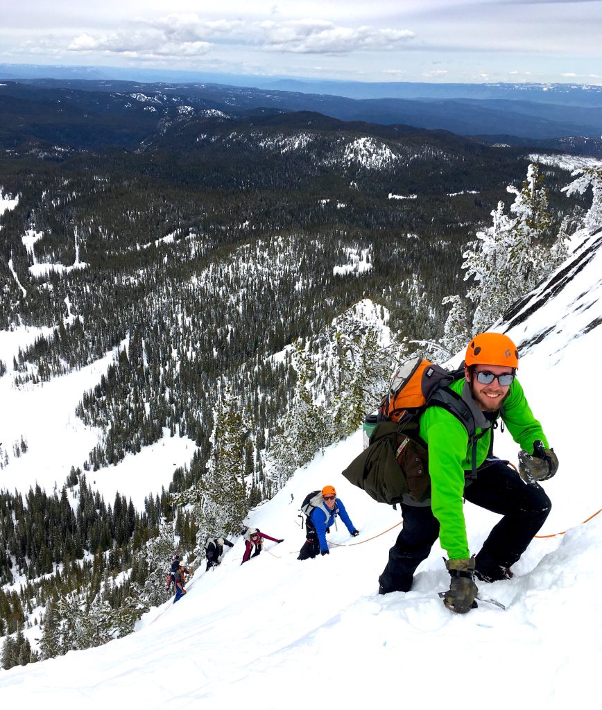 EOU students on the OUT 180 Basic Mountaineering course climb up Gunsight Mountain. 