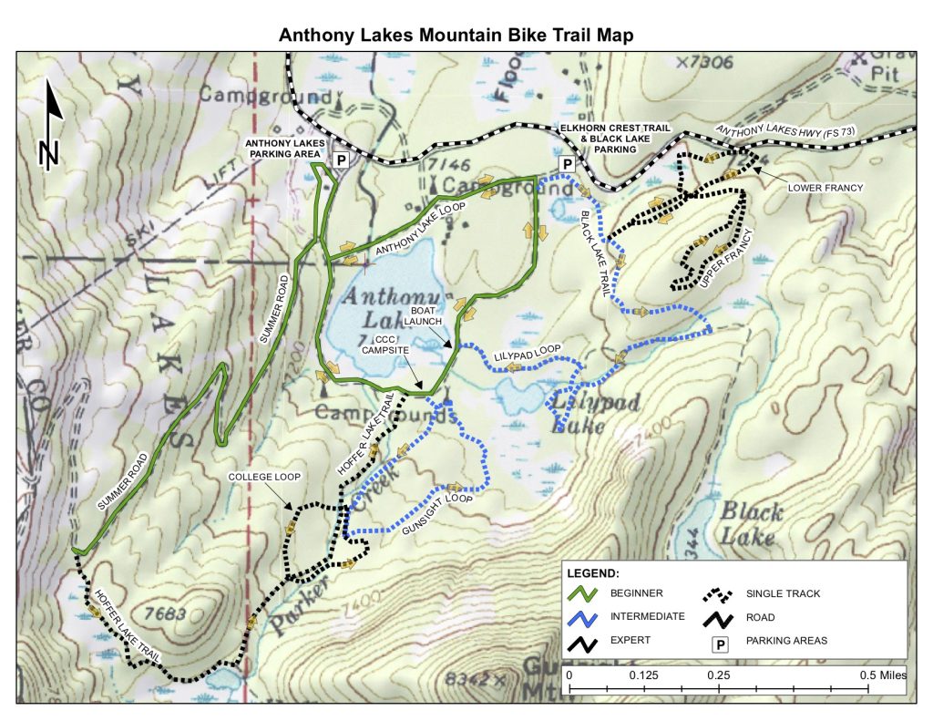 Map of Anthony Lakes mountain bike trails.
