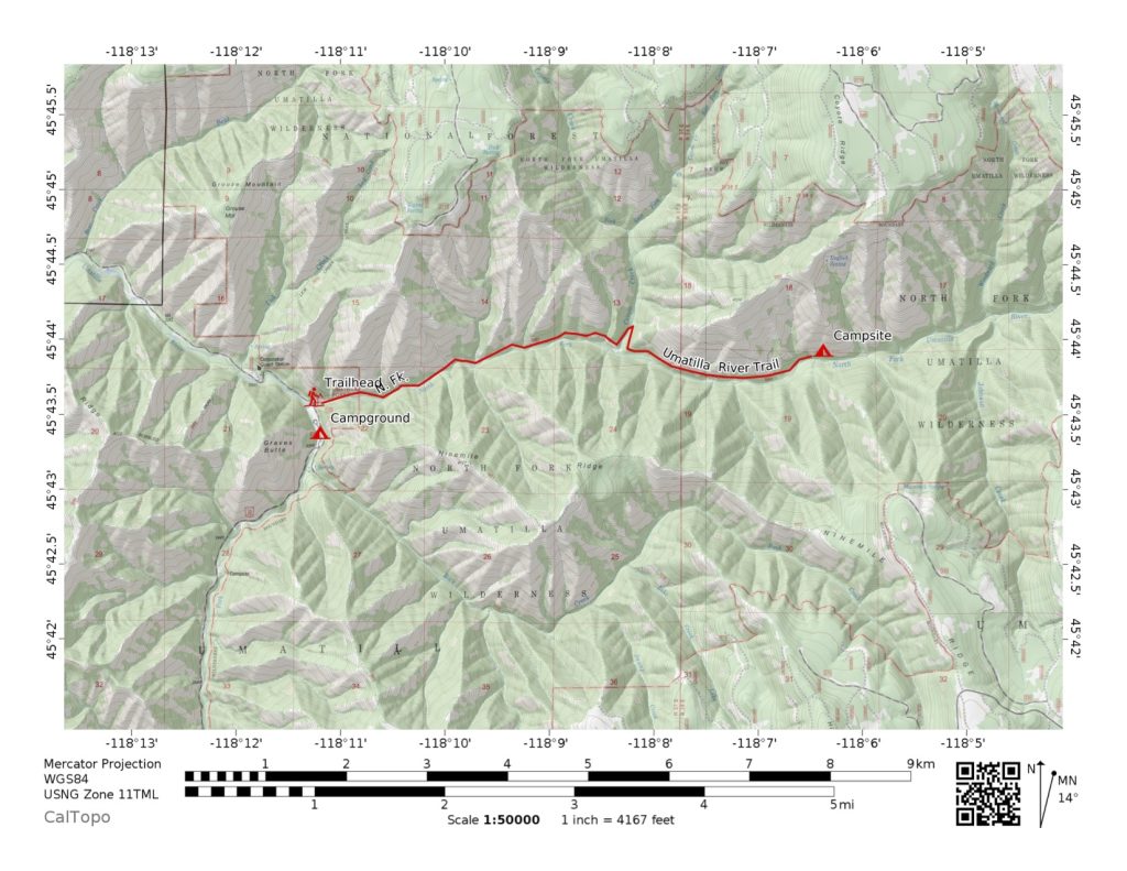 North Fork Umatilla River Trail Map.
