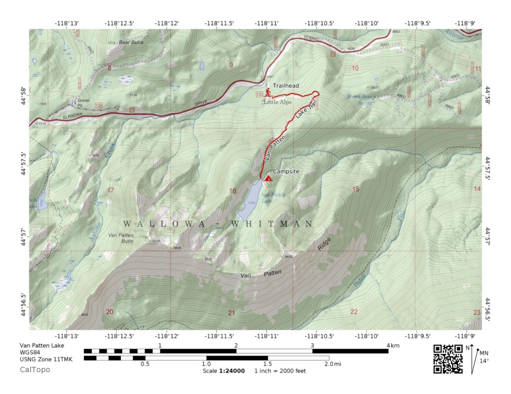 Van Patten Lake Trail Map.