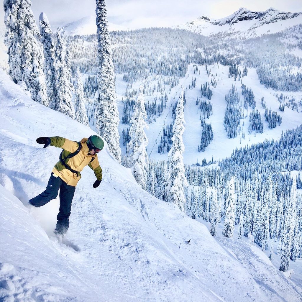 EOU student snowboarding at Whitewater Ski Resort in Nelson, B.C. 