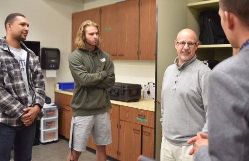 EOU Foundation Donor James Gorham speaks with students at EOU