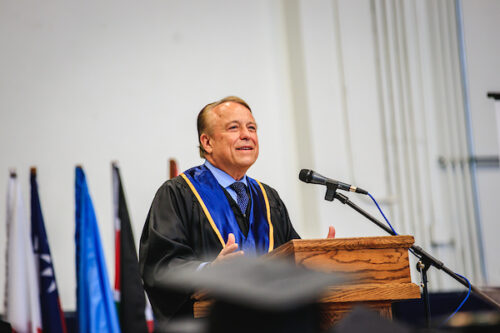Picture of Richard Chaves speaking at EOU Commencement 2019