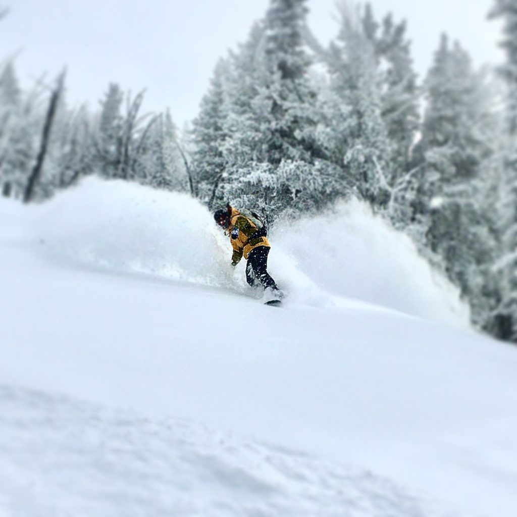EOU student snowboards in the backcountry in the Elkhorn Mountains only one-hour from campus.