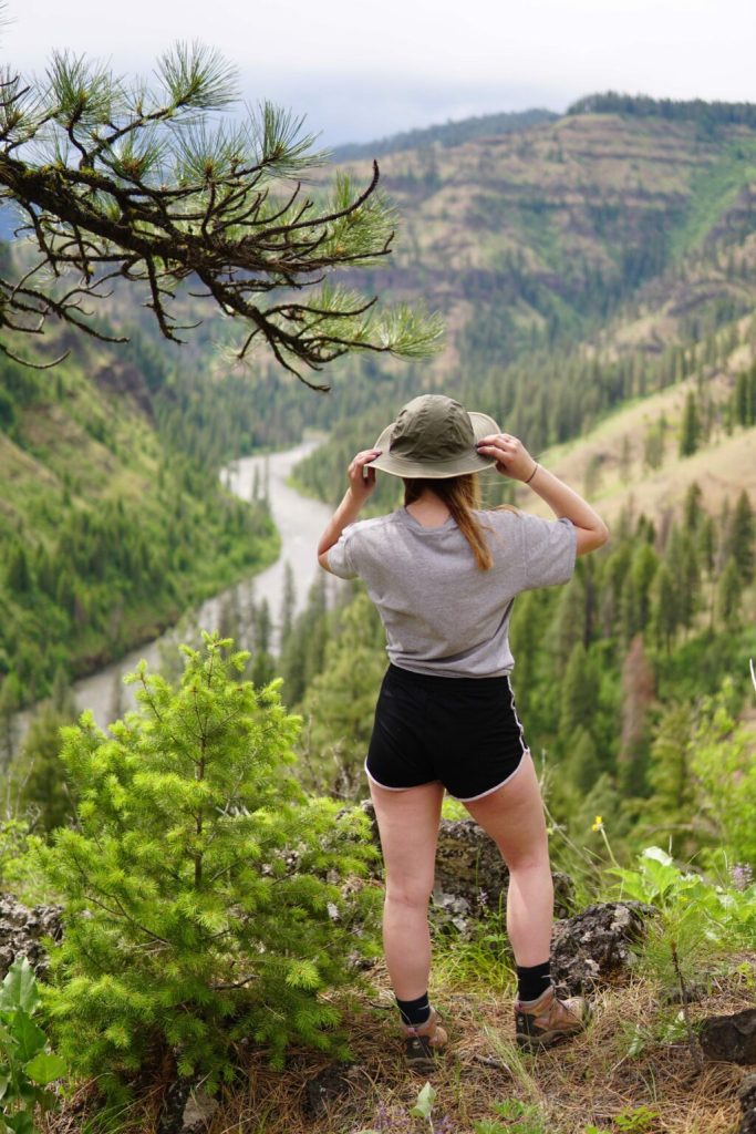 EOU student hiking above the Grande Ronde River.