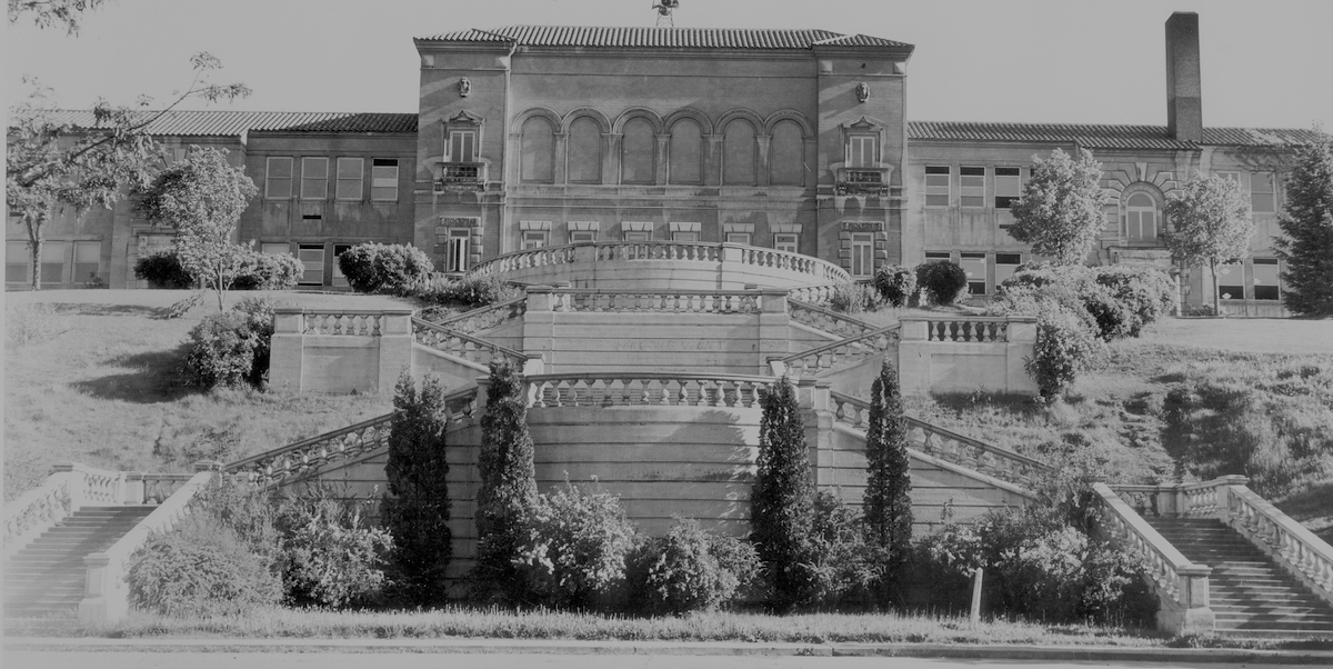 Grand staircase outside Quinn Coliseum 