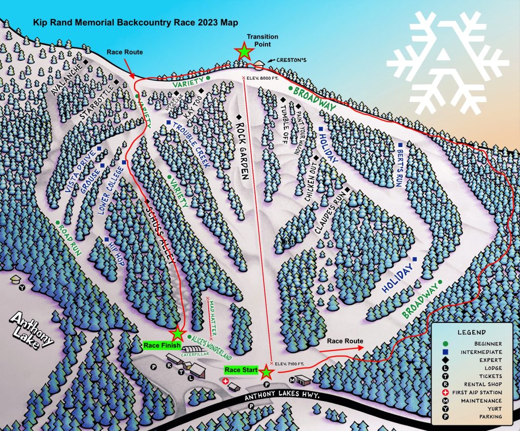 This is a map of the route for the Kip Rand Memorial Backcountry Race as part of the Eastern Oregon Backcountry Festival. 