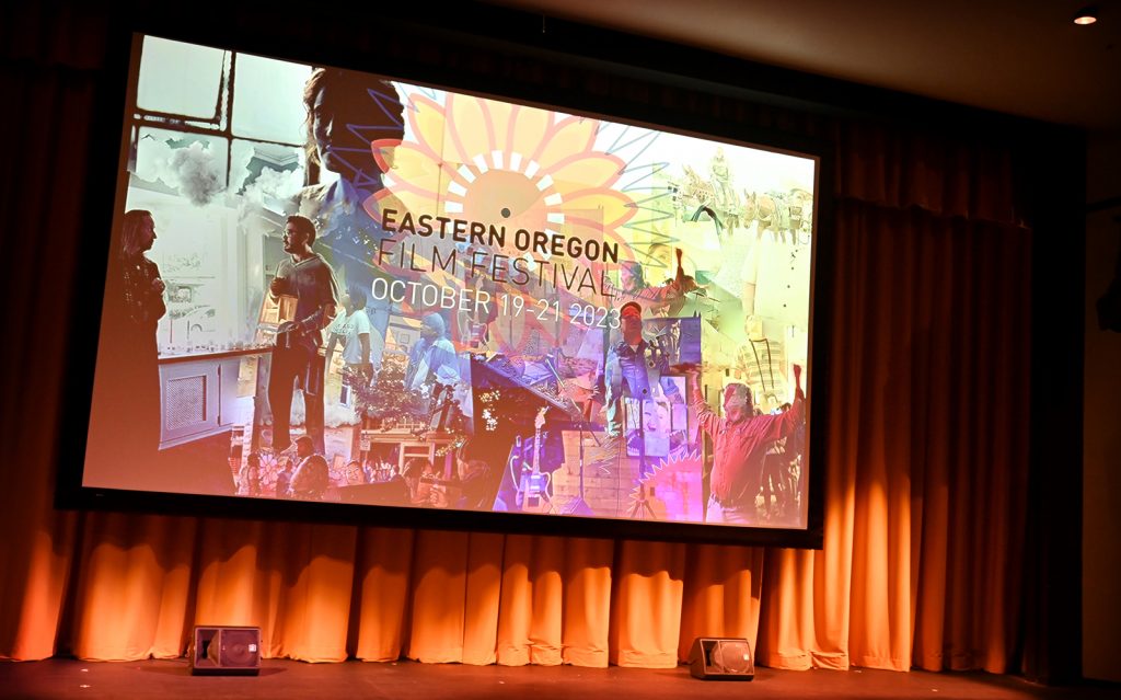 This is a picture of a movie screen in McKenzie Auditorium at Eastern Oregon University